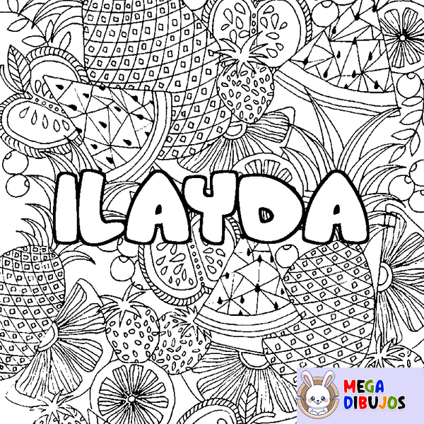 Coloraci&oacute;n del nombre ILAYDA - decorado mandala de frutas