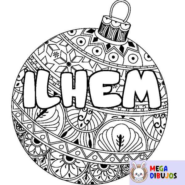 Coloraci&oacute;n del nombre ILHEM - decorado bola de Navidad