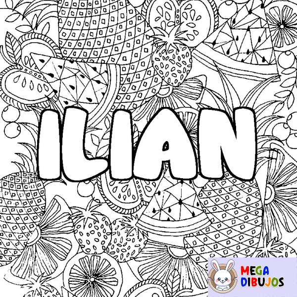 Coloraci&oacute;n del nombre ILIAN - decorado mandala de frutas