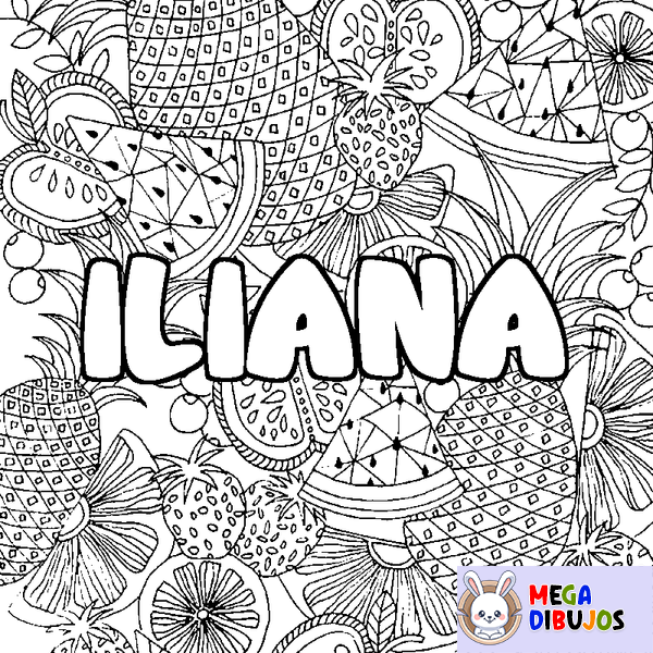 Coloraci&oacute;n del nombre ILIANA - decorado mandala de frutas