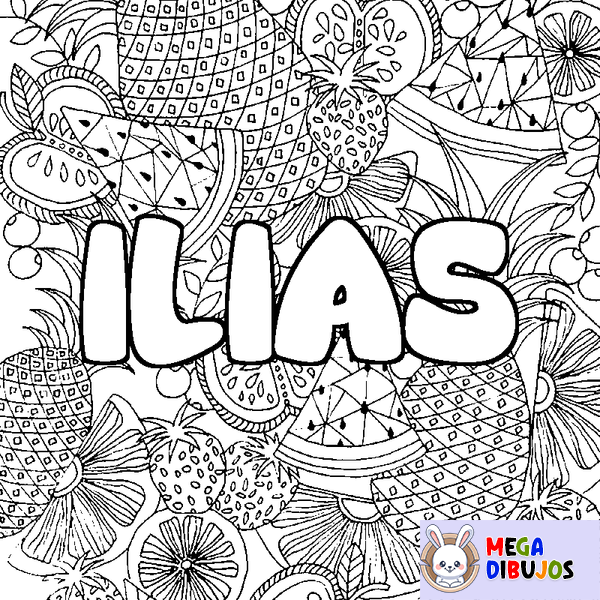 Coloraci&oacute;n del nombre ILIAS - decorado mandala de frutas