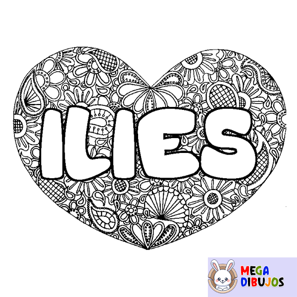 Coloraci&oacute;n del nombre ILIES - decorado mandala de coraz&oacute;n