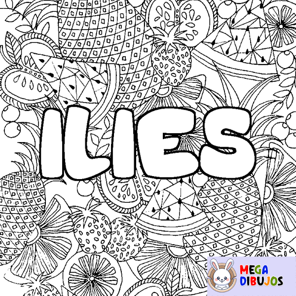 Coloraci&oacute;n del nombre ILIES - decorado mandala de frutas