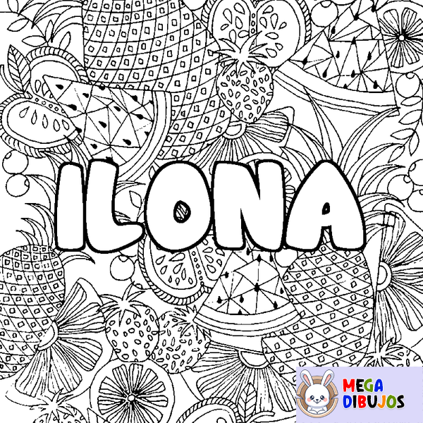 Coloraci&oacute;n del nombre ILONA - decorado mandala de frutas