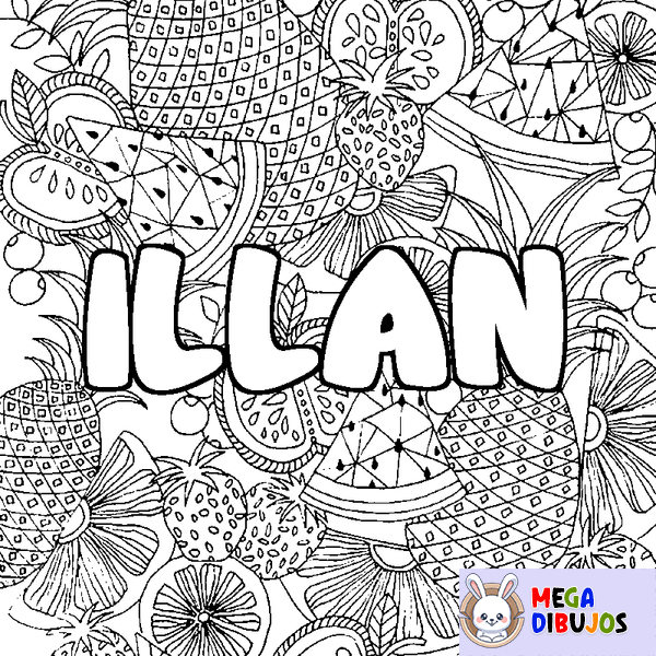 Coloraci&oacute;n del nombre ILLAN - decorado mandala de frutas