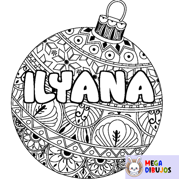 Coloraci&oacute;n del nombre ILYANA - decorado bola de Navidad