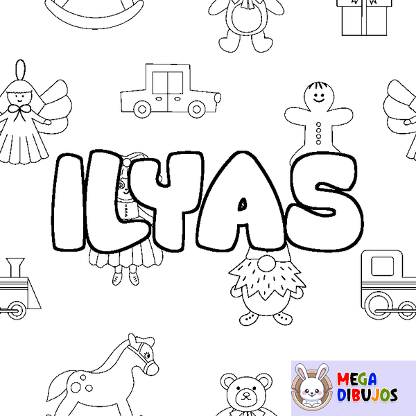 Coloraci&oacute;n del nombre ILYAS - decorado juguetes