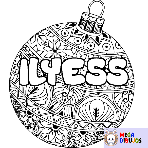 Coloraci&oacute;n del nombre ILYESS - decorado bola de Navidad