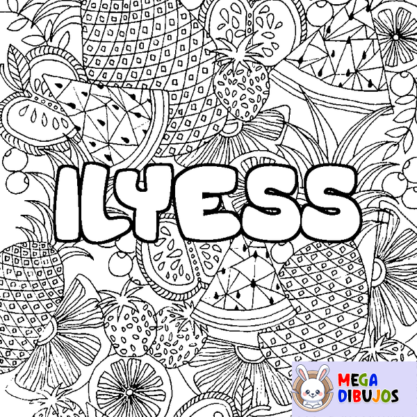 Coloraci&oacute;n del nombre ILYESS - decorado mandala de frutas