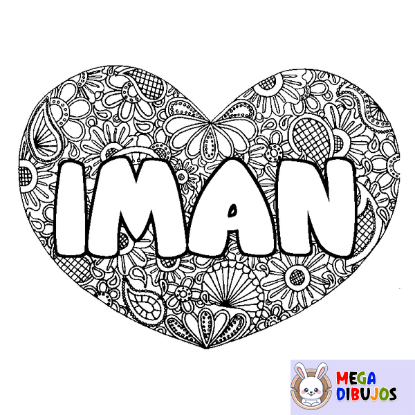 Coloraci&oacute;n del nombre IMAN - decorado mandala de coraz&oacute;n
