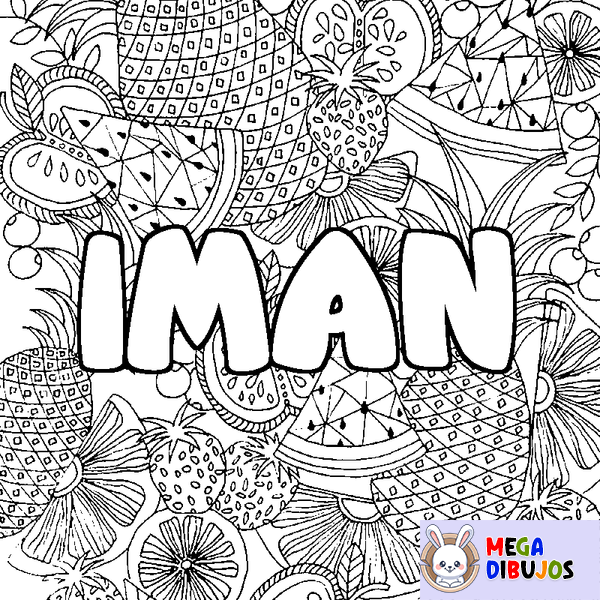 Coloraci&oacute;n del nombre IMAN - decorado mandala de frutas