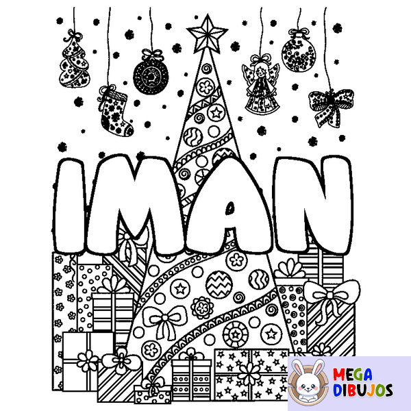 Coloraci&oacute;n del nombre IMAN - decorado &aacute;rbol de Navidad y regalos