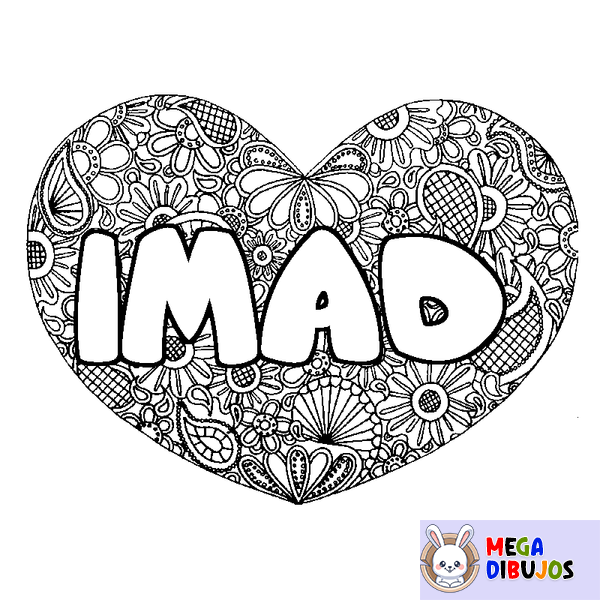 Coloraci&oacute;n del nombre IMAD - decorado mandala de coraz&oacute;n