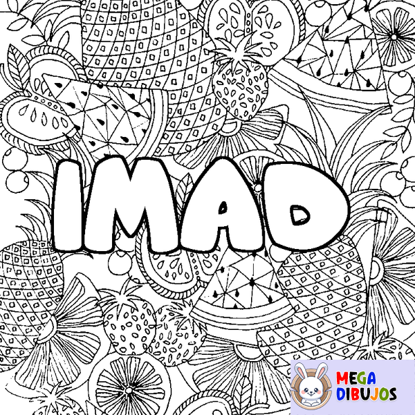 Coloraci&oacute;n del nombre IMAD - decorado mandala de frutas