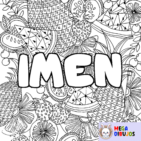 Coloraci&oacute;n del nombre IMEN - decorado mandala de frutas