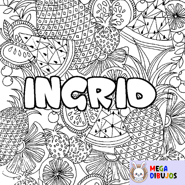 Coloraci&oacute;n del nombre INGRID - decorado mandala de frutas