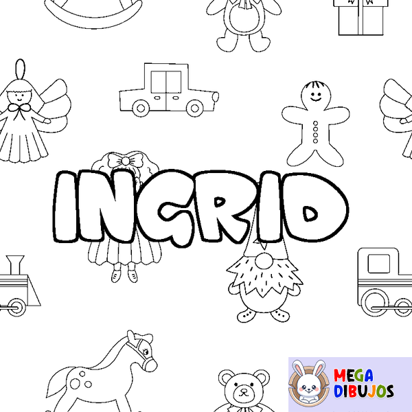Coloraci&oacute;n del nombre INGRID - decorado juguetes