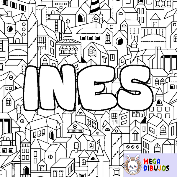 Coloraci&oacute;n del nombre INES - decorado ciudad