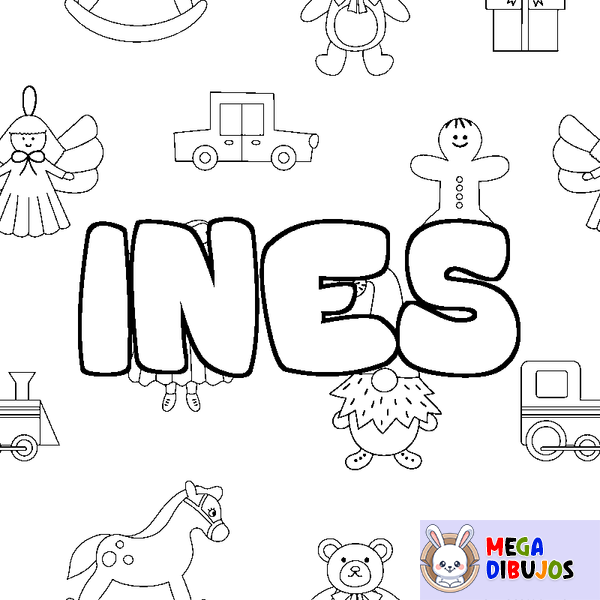 Coloraci&oacute;n del nombre INES - decorado juguetes