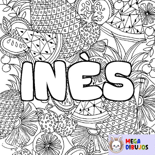 Coloraci&oacute;n del nombre IN&Egrave;S - decorado mandala de frutas