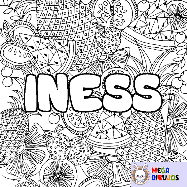 Coloraci&oacute;n del nombre INESS - decorado mandala de frutas