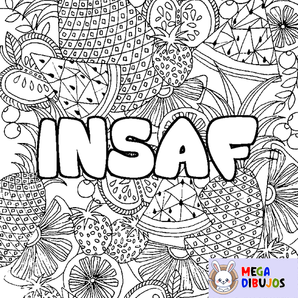 Coloraci&oacute;n del nombre INSAF - decorado mandala de frutas