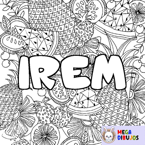 Coloraci&oacute;n del nombre IREM - decorado mandala de frutas