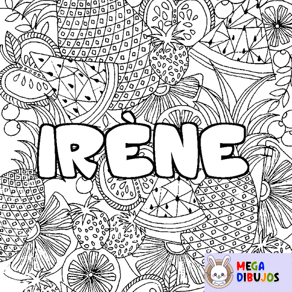Coloraci&oacute;n del nombre IR&Egrave;NE - decorado mandala de frutas