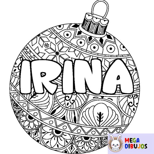 Coloraci&oacute;n del nombre IRINA - decorado bola de Navidad