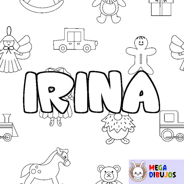 Coloraci&oacute;n del nombre IRINA - decorado juguetes