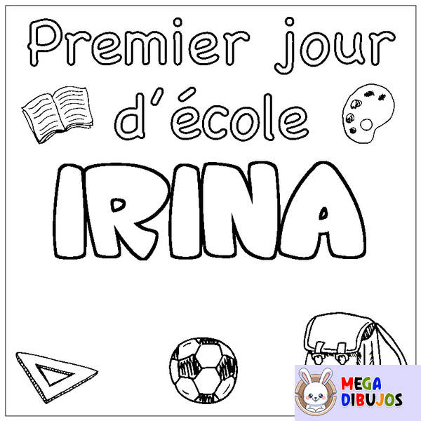 Coloraci&oacute;n del nombre IRINA - decorado primer d&iacute;a de escuela
