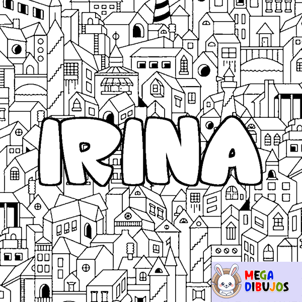 Coloraci&oacute;n del nombre IRINA - decorado ciudad