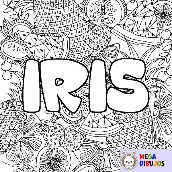 Coloraci&oacute;n del nombre IRIS - decorado mandala de frutas