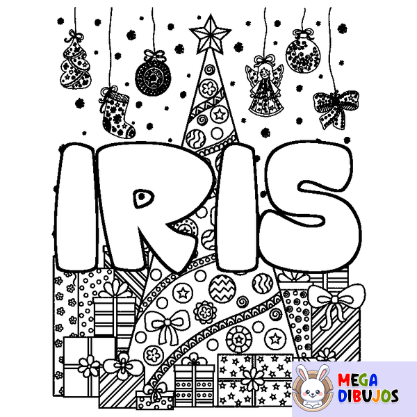 Coloraci&oacute;n del nombre IRIS - decorado &aacute;rbol de Navidad y regalos