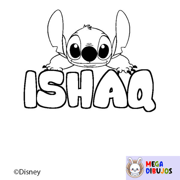 Coloraci&oacute;n del nombre ISHAQ - decorado Stitch