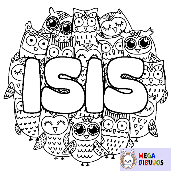 Coloraci&oacute;n del nombre ISIS - decorado b&uacute;hos