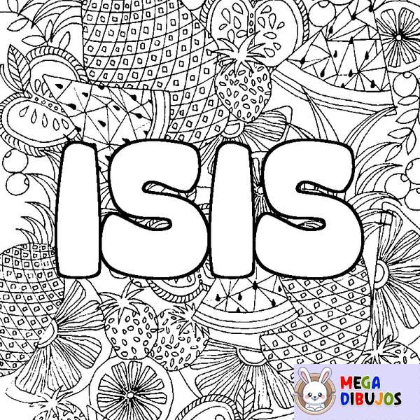 Coloraci&oacute;n del nombre ISIS - decorado mandala de frutas