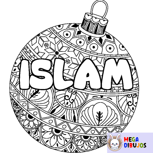 Coloraci&oacute;n del nombre ISLAM - decorado bola de Navidad