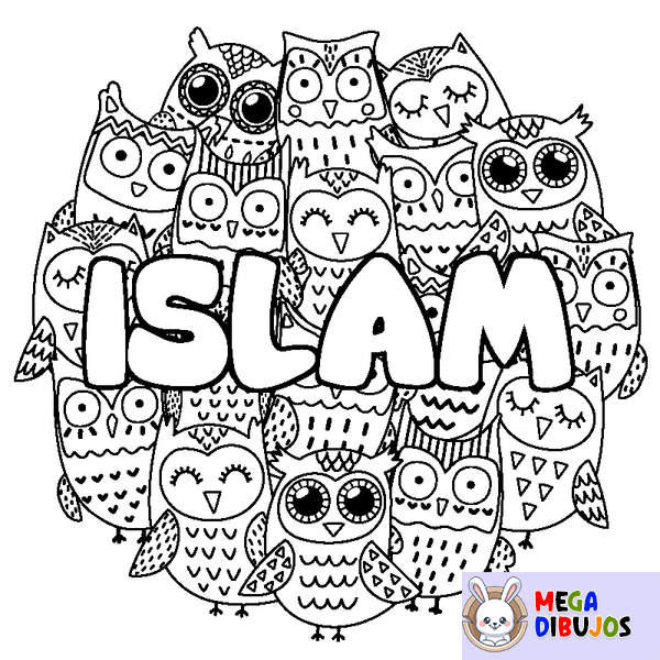 Coloraci&oacute;n del nombre ISLAM - decorado b&uacute;hos