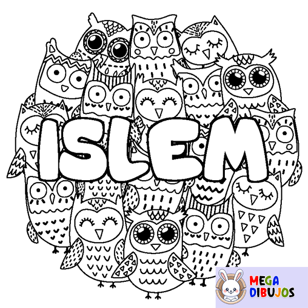 Coloraci&oacute;n del nombre ISLEM - decorado b&uacute;hos