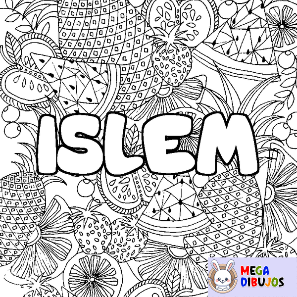 Coloraci&oacute;n del nombre ISLEM - decorado mandala de frutas