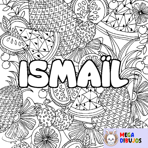 Coloraci&oacute;n del nombre ISMA&Iuml;L - decorado mandala de frutas