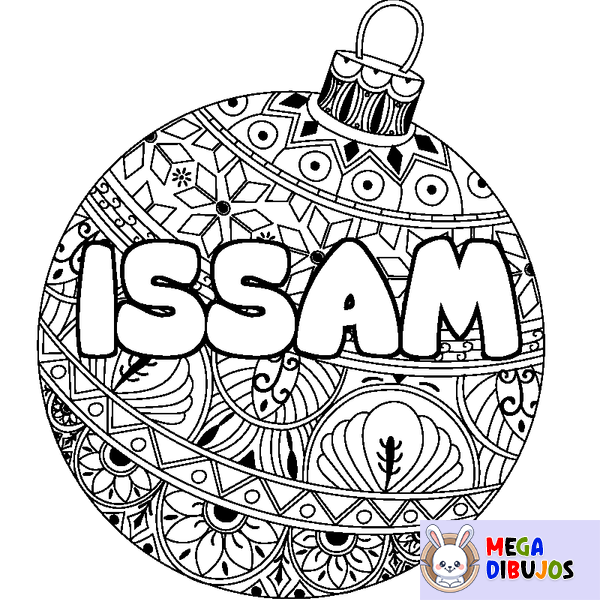 Coloraci&oacute;n del nombre ISSAM - decorado bola de Navidad