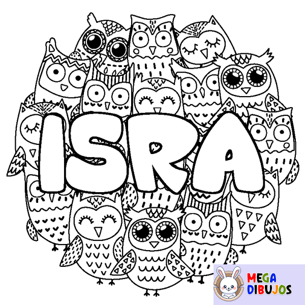 Coloraci&oacute;n del nombre ISRA - decorado b&uacute;hos