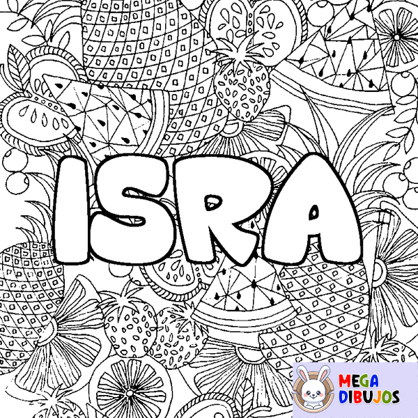 Coloraci&oacute;n del nombre ISRA - decorado mandala de frutas