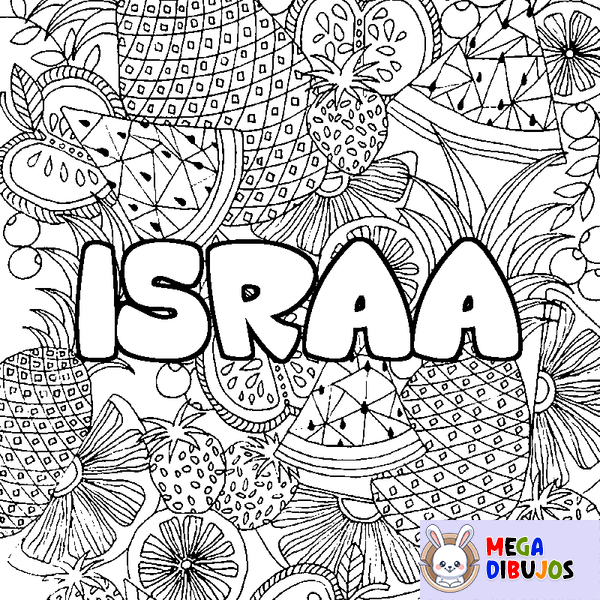 Coloraci&oacute;n del nombre ISRAA - decorado mandala de frutas
