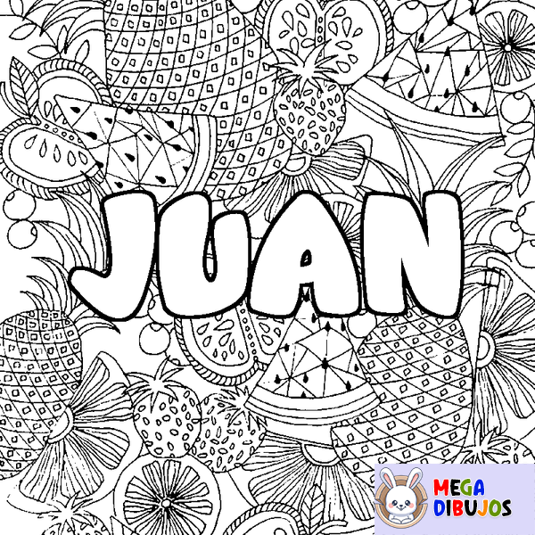 Coloraci&oacute;n del nombre JUAN - decorado mandala de frutas