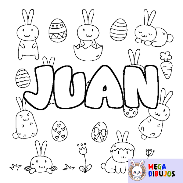 Coloraci&oacute;n del nombre JUAN - decorado Pascua