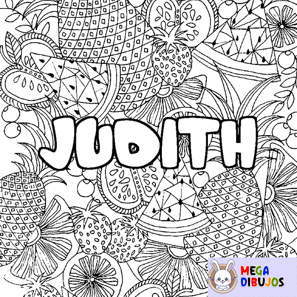 Coloraci&oacute;n del nombre JUDITH - decorado mandala de frutas