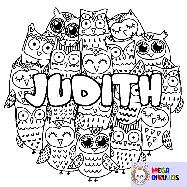 Coloraci&oacute;n del nombre JUDITH - decorado b&uacute;hos